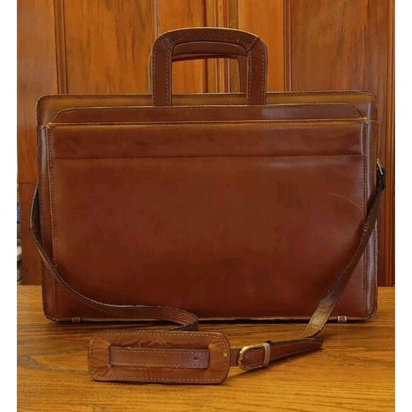 VTG Y2K Crossbody Shoulder Bag Genuine Leather Messenger Portfolio Case handles - Picture 2 of 14